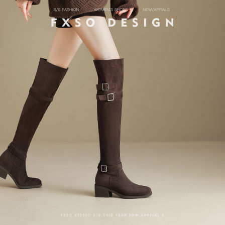 真皮版方巷大叔2025秋冬新款皮带扣骑士马丁靴女爆款过膝高筒靴女