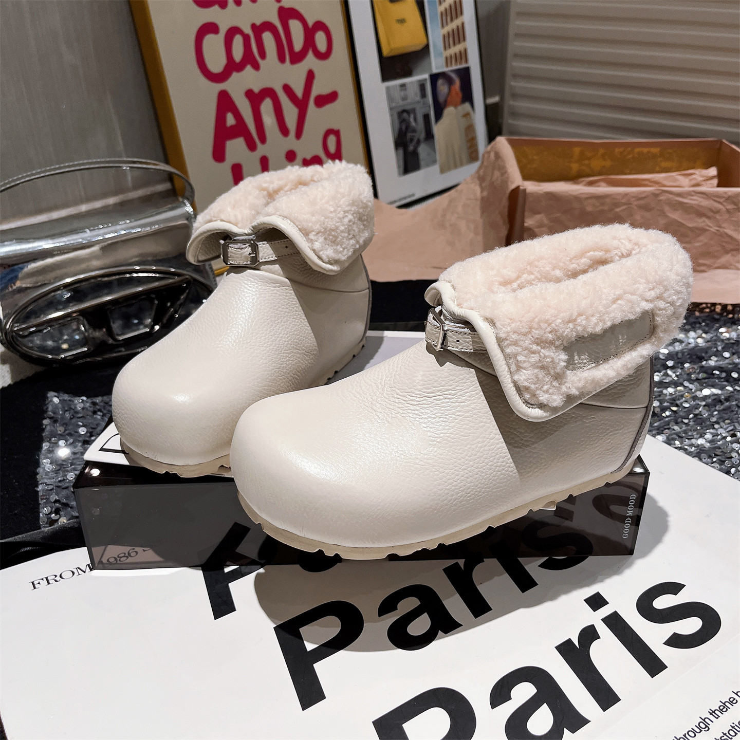 欧货真皮翻领两穿加绒保暖雪地靴短靴棉鞋毛毛鞋勃肯鞋面包鞋女鞋主图