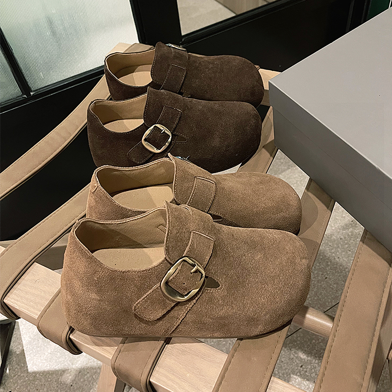 LOFTIME2025AUT84厚底牛反绒 4.5CM包头懒人勃肯鞋毛毛可踩脚秋冬主图