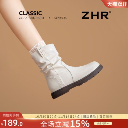 白色短靴女2025秋冬新款爆款堆堆靴平底软底百搭马丁靴软底瘦瘦靴