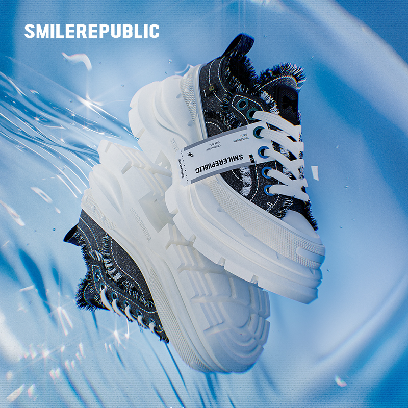 【双11】SMILEREPUBLIC经典低帮开口笑2.0厚底增高帆布鞋老爹鞋主图