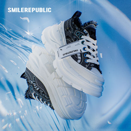 【双11】SMILEREPUBLIC经典低帮开口笑2.0厚底增高帆布鞋老爹鞋