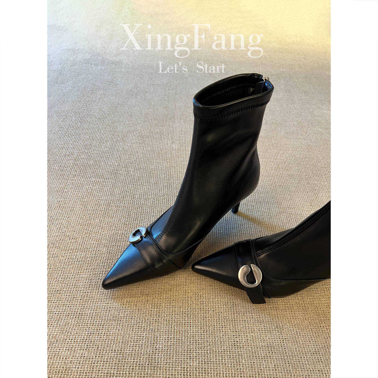 牛皮版~细跟尖头短靴女2025秋冬新款马丁靴子气质高跟弹力瘦瘦靴主图