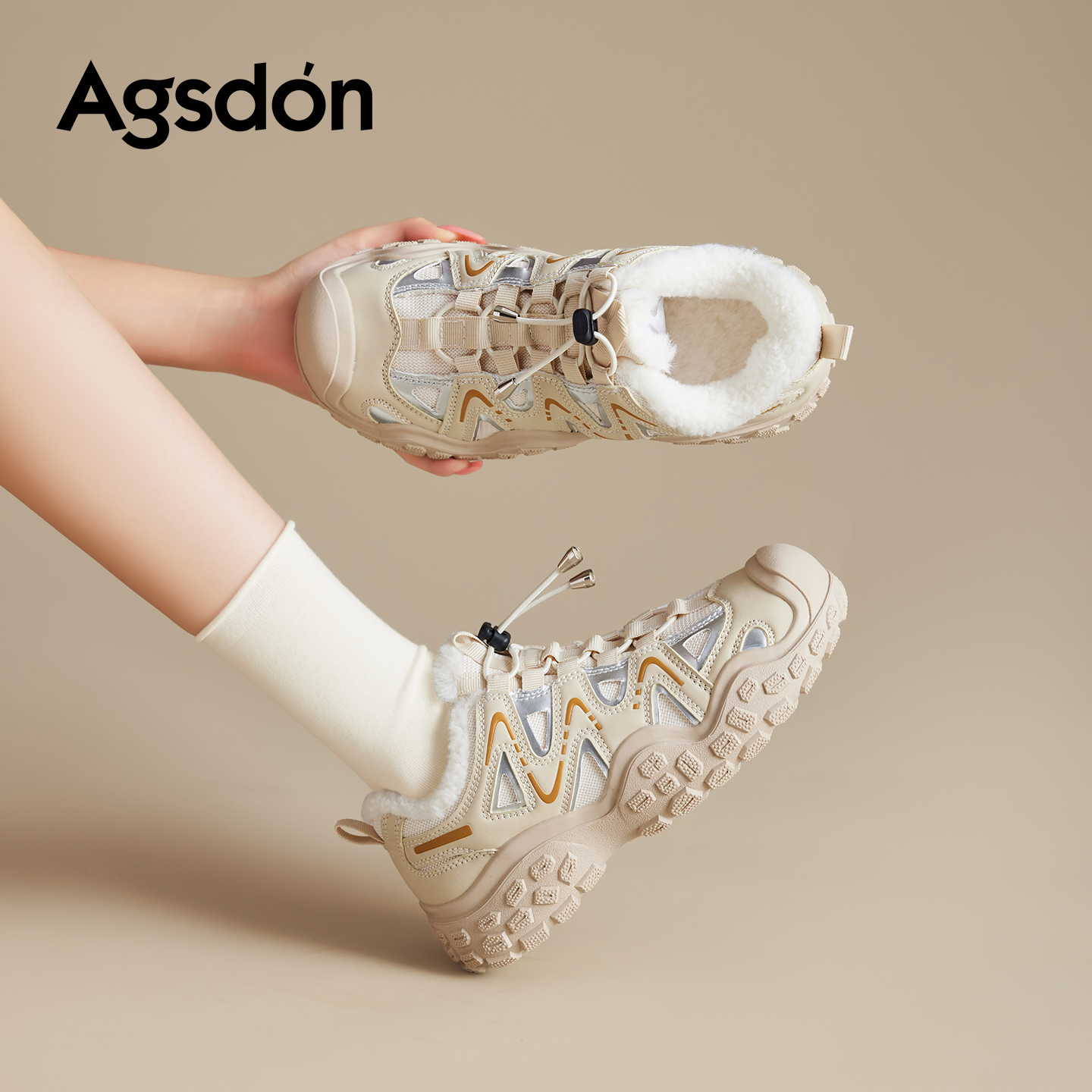 厚底登山鞋女2025新款冬季加绒加厚老爹鞋防滑保暖东北毛毛棉鞋子主图