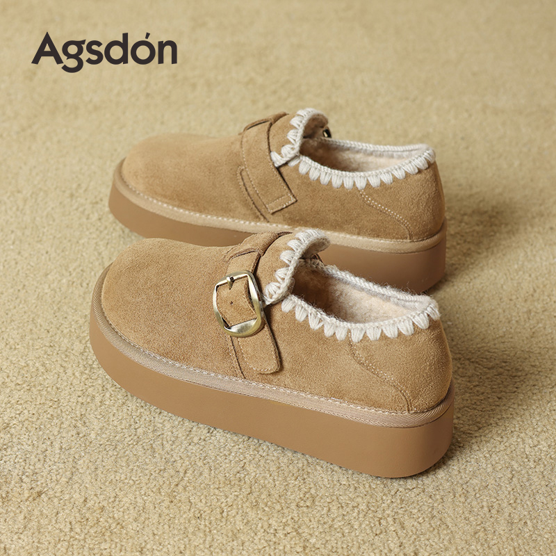 奥古狮登加绒勃肯鞋女2025新款冬季厚底全包超火绝美一脚蹬单鞋子主图