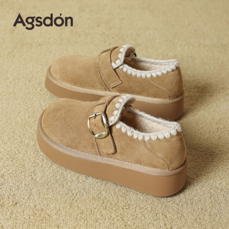 奥古狮登加绒勃肯鞋女2025新款冬季厚底全包超火绝美一脚蹬单鞋子