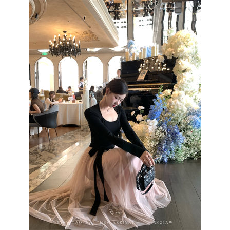 EIA一尧【坏女人拥有一切】长袖连衣裙女冬磨毛气质坎肩撞色长裙