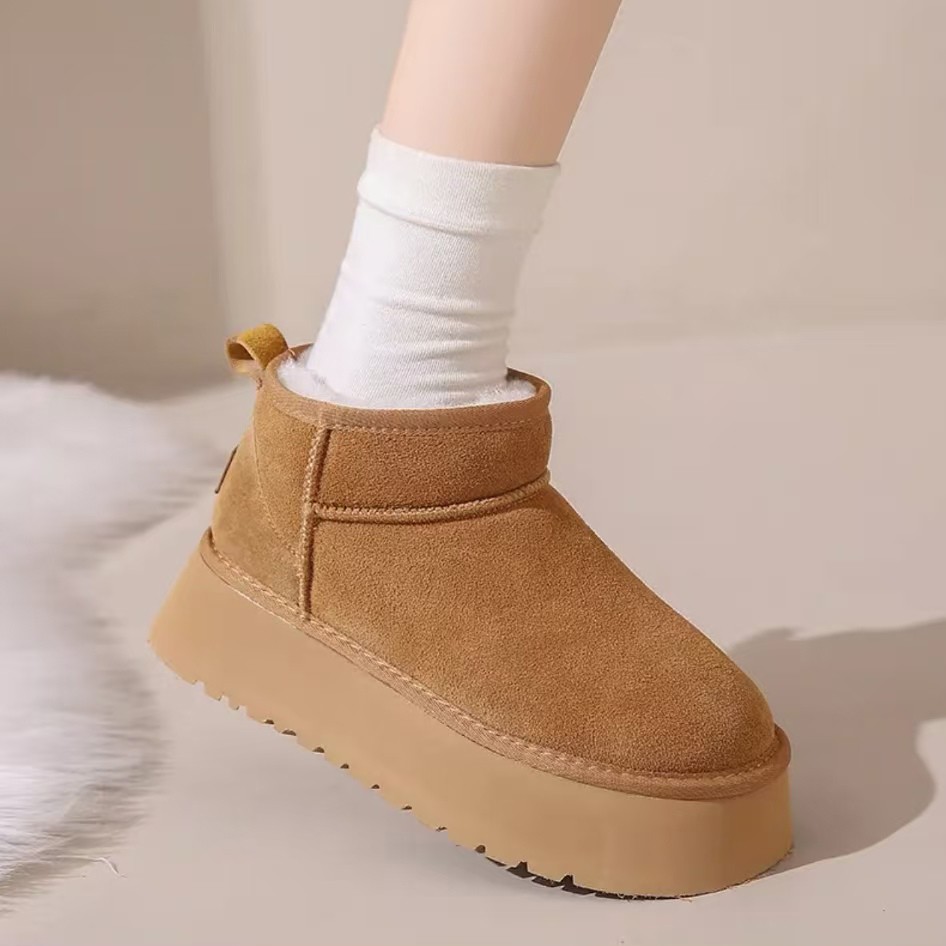 门店5&9/9！热栗雪地靴」抵押单牛反绒羊毛保暖厚底增高短靴C24765主图