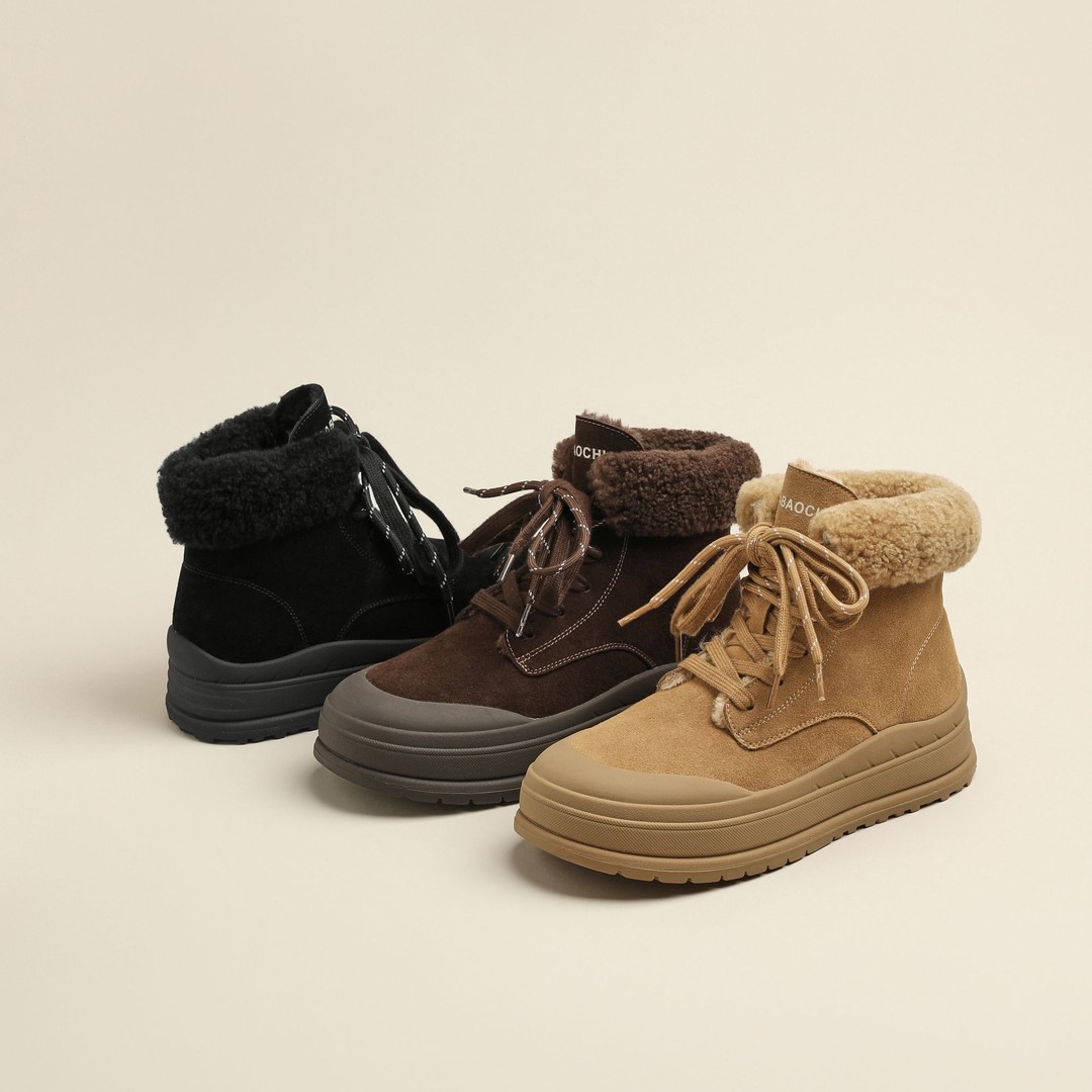 秋冬新款时尚休闲女鞋加绒保暖棉鞋高帮厚底复古冷粘5109-1//HMT主图