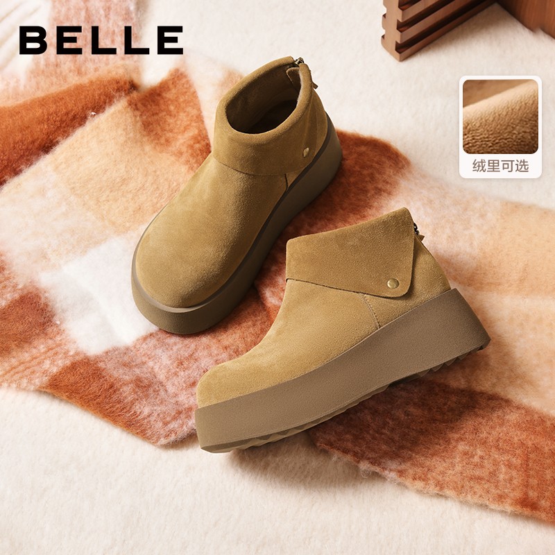 百丽复古厚底毛毛勃肯棉鞋女25冬季新款流光风加绒保暖短靴雪地靴主图