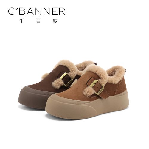 C.BANNER/千百度2025新款加绒厚底毛毛鞋女保暖棉鞋一脚蹬勃肯鞋主图