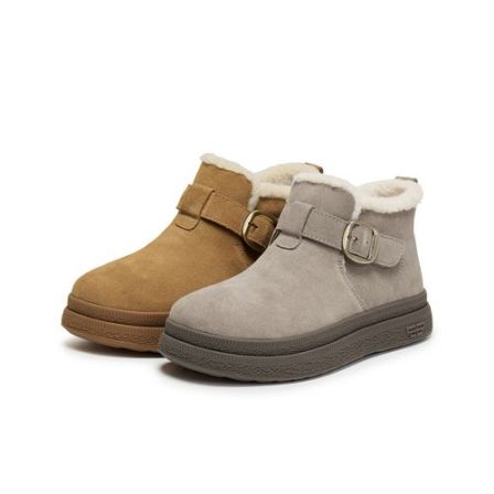 百丽复古皮带扣雪地靴女2025冬新商场同款厚底加保暖短靴E4K1DDD5