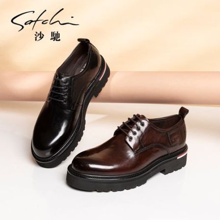 沙驰男鞋德比商务百搭真皮牛皮男士休闲皮鞋752482370Z