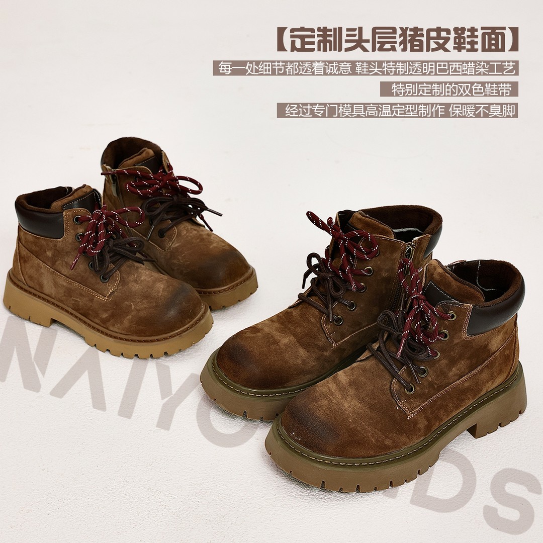 NAIYOUKIDS【泥巴靴】女童复古马丁靴2025冬季加绒洋气宝宝鞋子X485主图
