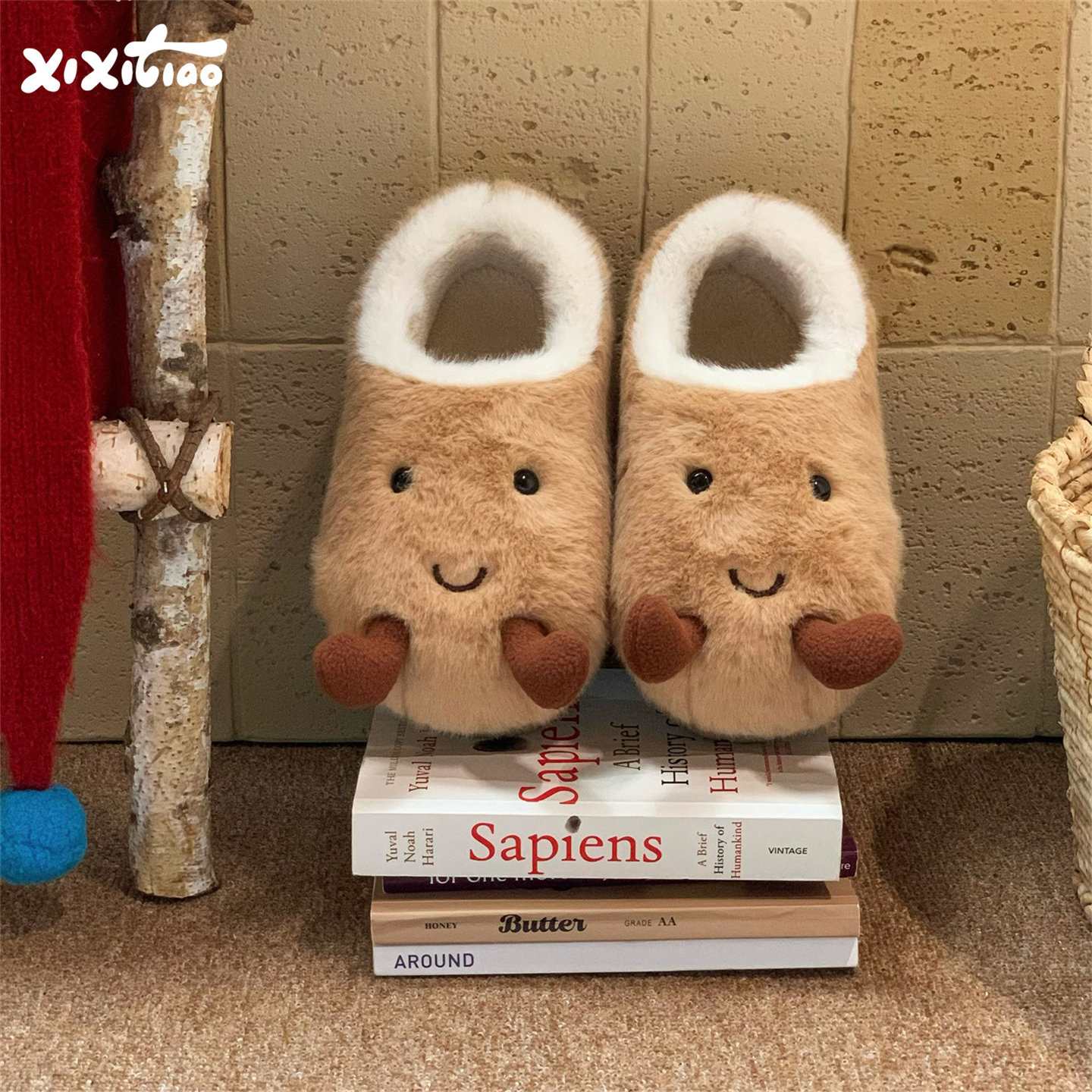 细细条 亲子可爱土豆棉拖鞋女冬儿童居家防滑趣味保暖包跟毛毛鞋主图