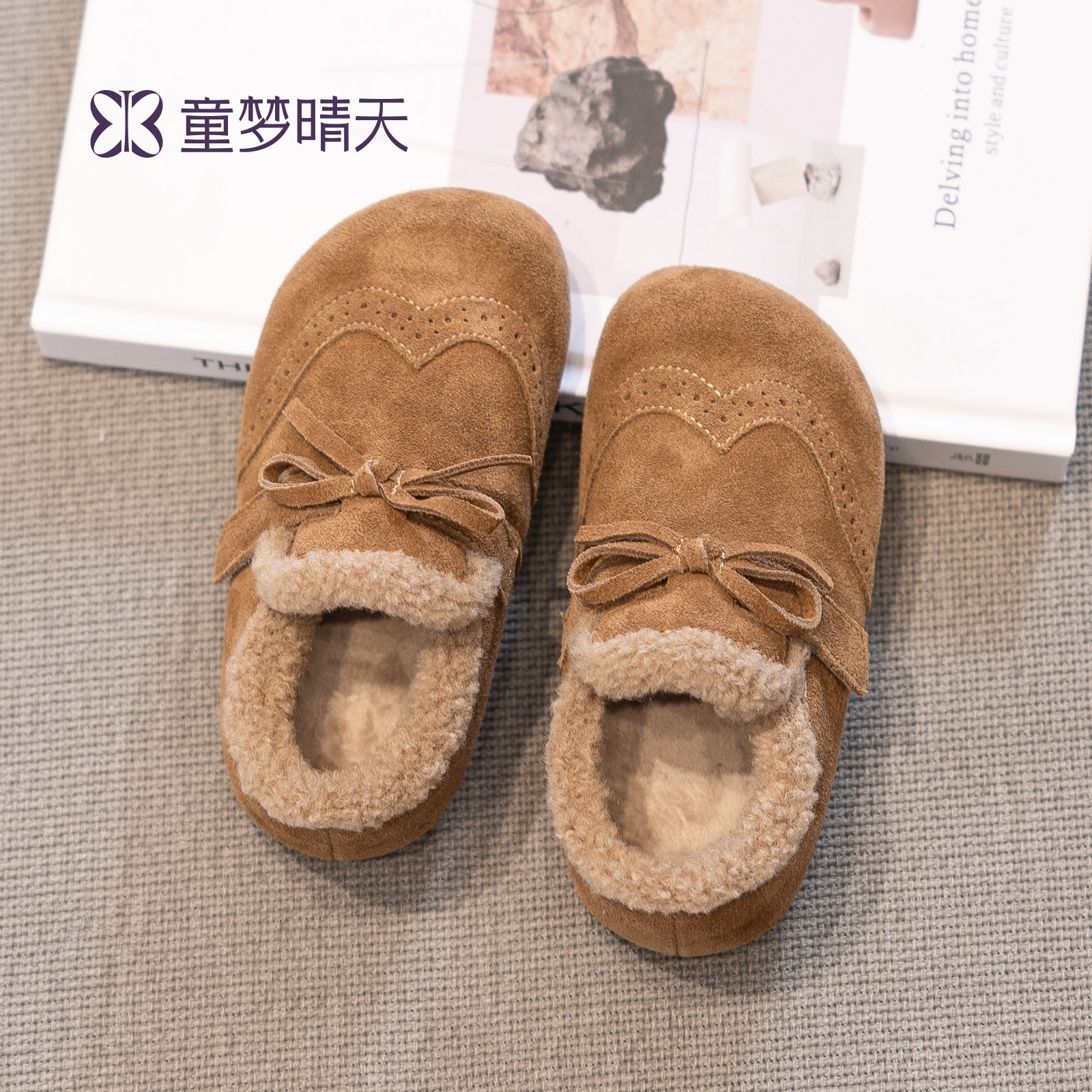 童梦晴天女童大棉鞋2025新款儿童皮鞋秋冬女宝加绒鞋子洋气勃肯鞋主图