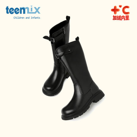 天美意童鞋2025年秋冬新款女童舒适靴子女宝宝简约百搭加绒长筒靴