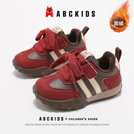 ABCkids童鞋儿童加绒运动鞋冬季保暖红色女童鞋秋冬款二棉鞋男童