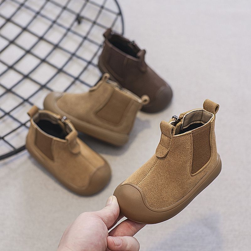 2025秋冬新款男童复古英伦风二棉加绒鞋韩版软底防滑学步鞋马丁靴主图