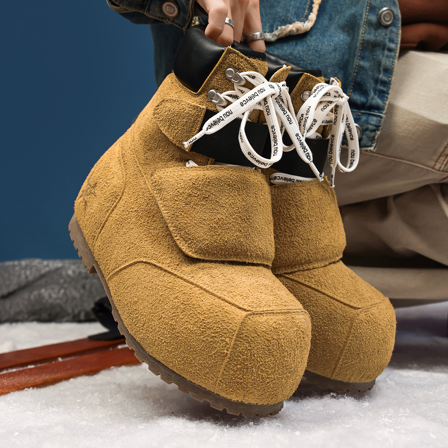 哈尔滨雪乡冬季加厚防寒装备穿搭马丁靴男女款厚底防水防滑面包靴主图