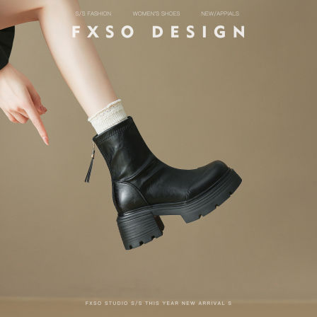 真皮版方巷2025秋冬新款车缝线骑士马丁靴女爆款大头粗跟短筒靴女