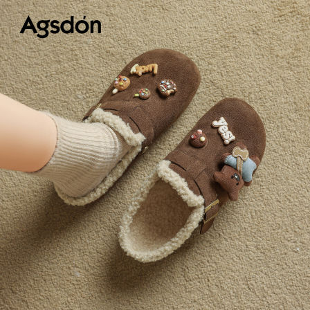 奥古狮登加绒勃肯拖鞋女2025新款秋冬一脚蹬洞洞包头半拖鞋毛毛鞋