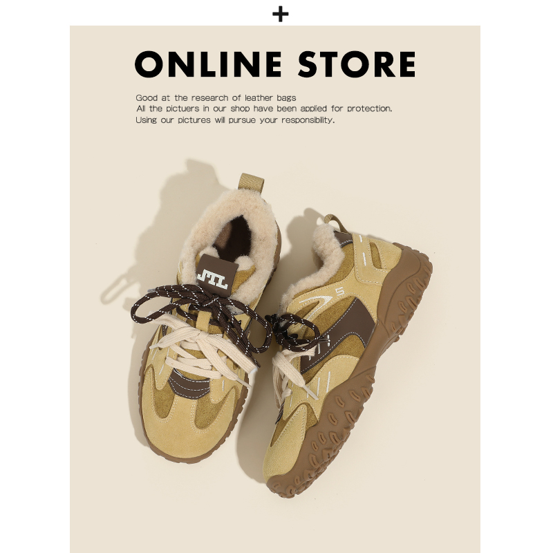 真皮~复古保暖加绒德训鞋女2025秋冬新款内增高阿甘鞋休闲运动鞋主图