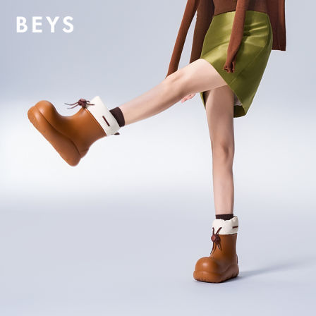 BEYS小丑鞋加绒雪地靴女2025新款冬季加厚增高防水防滑短靴马丁靴