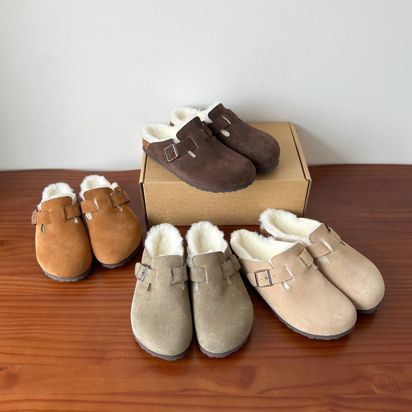 河南桑坡勃肯鞋真皮羊毛羊皮毛一体毛毛包头拖鞋男女鞋秋冬季半拖主图