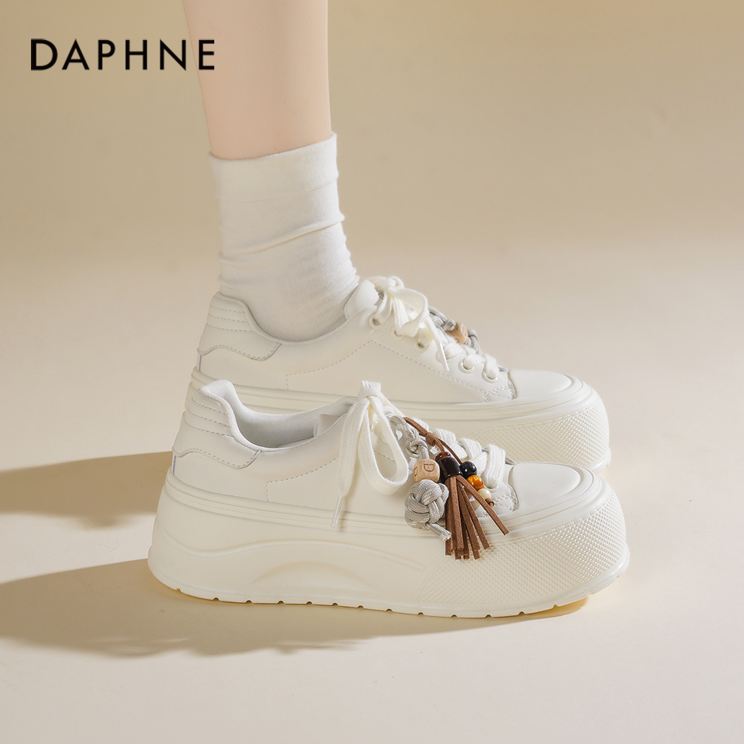 达芙妮厚底小白鞋女2025新款秋季增高鞋子软底休闲运动鞋白色板鞋主图