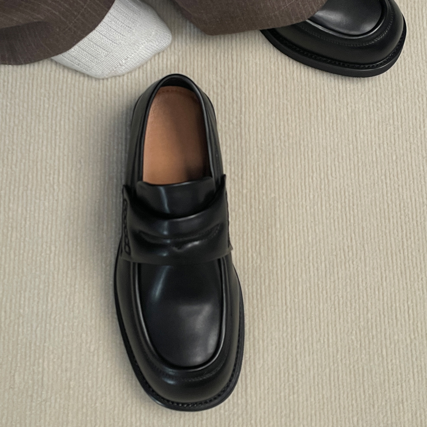 老钱风懒人皮鞋男款5cm厚底增高鞋方头德比皮鞋通勤休闲乐福鞋子主图