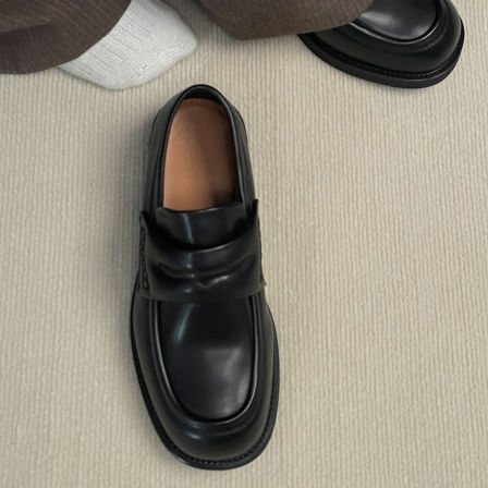 老钱风懒人皮鞋男款5cm厚底增高鞋方头德比皮鞋通勤休闲乐福鞋子