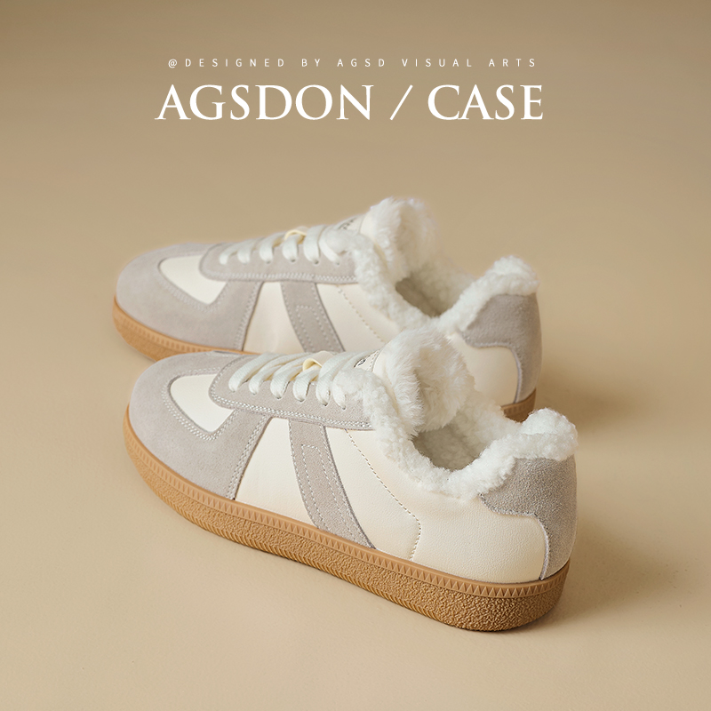 奥古狮登加绒德训鞋女2025新款冬季厚底棉鞋防滑百搭保暖休闲板鞋主图