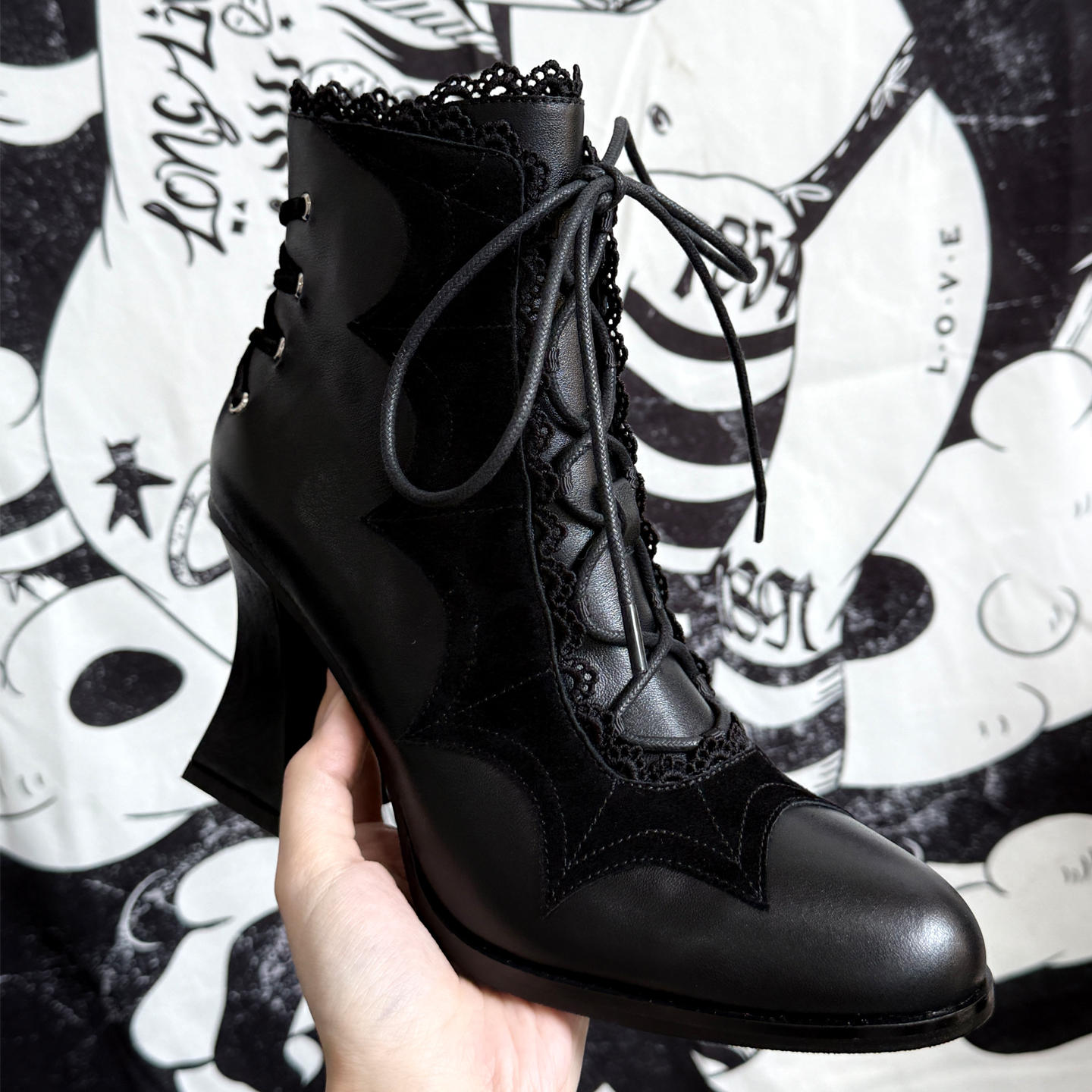 【补款/现货】德古拉伯爵 GURURU原创哥特暗黑系尖头蝙蝠靴主图