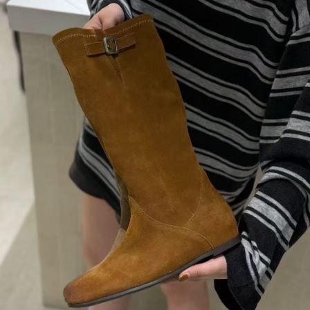 MFX 全牛皮复古长筒靴女新款不过膝高筒西部牛仔靴 50118