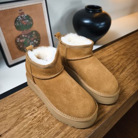 DL&queen【雪地神器】反绒牛皮 羊毛内里雪地靴女厚底短筒靴6109