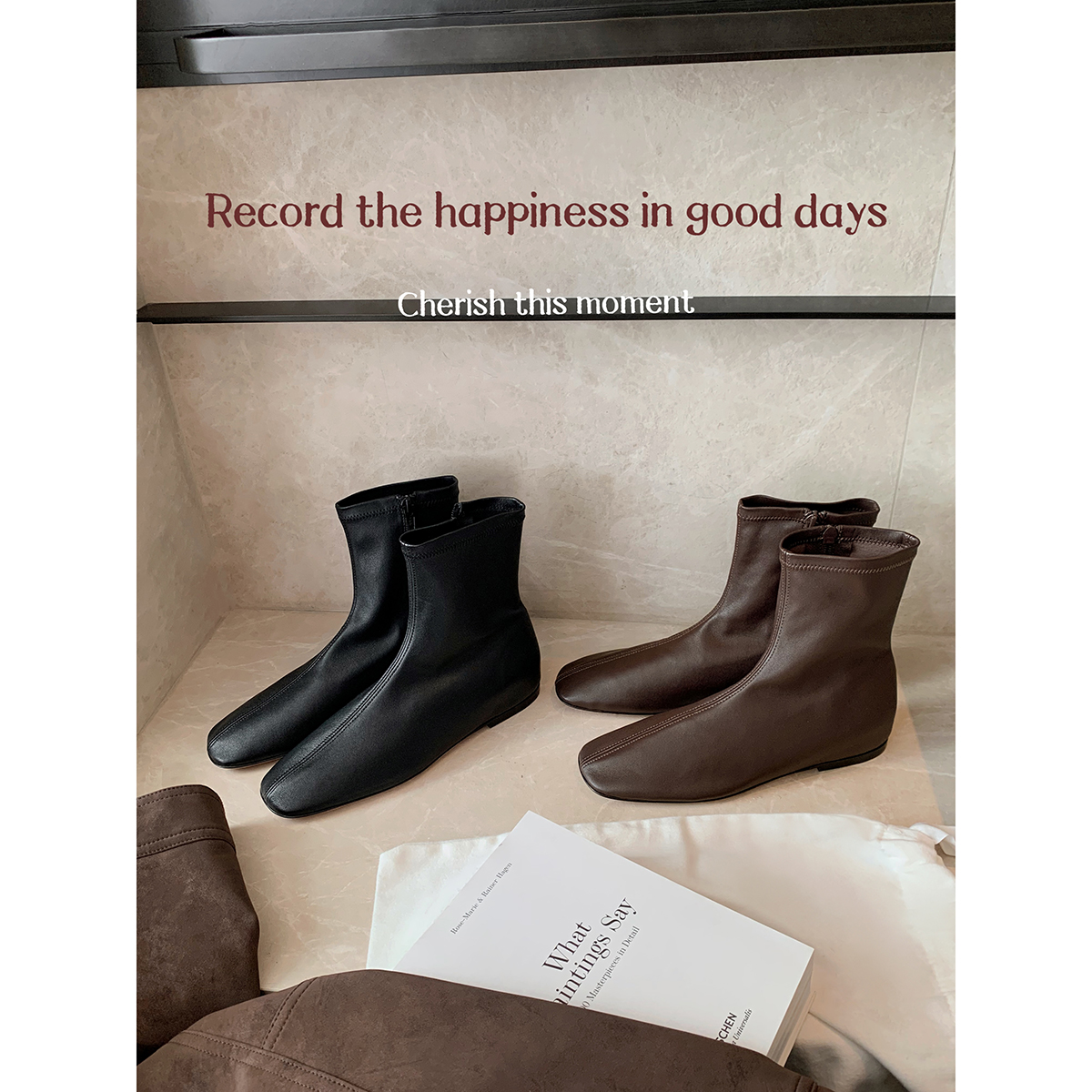 【黑标系列】葡萄妈studiolee 增高3cm~侧拉链瘦瘦弹力靴短靴女主图