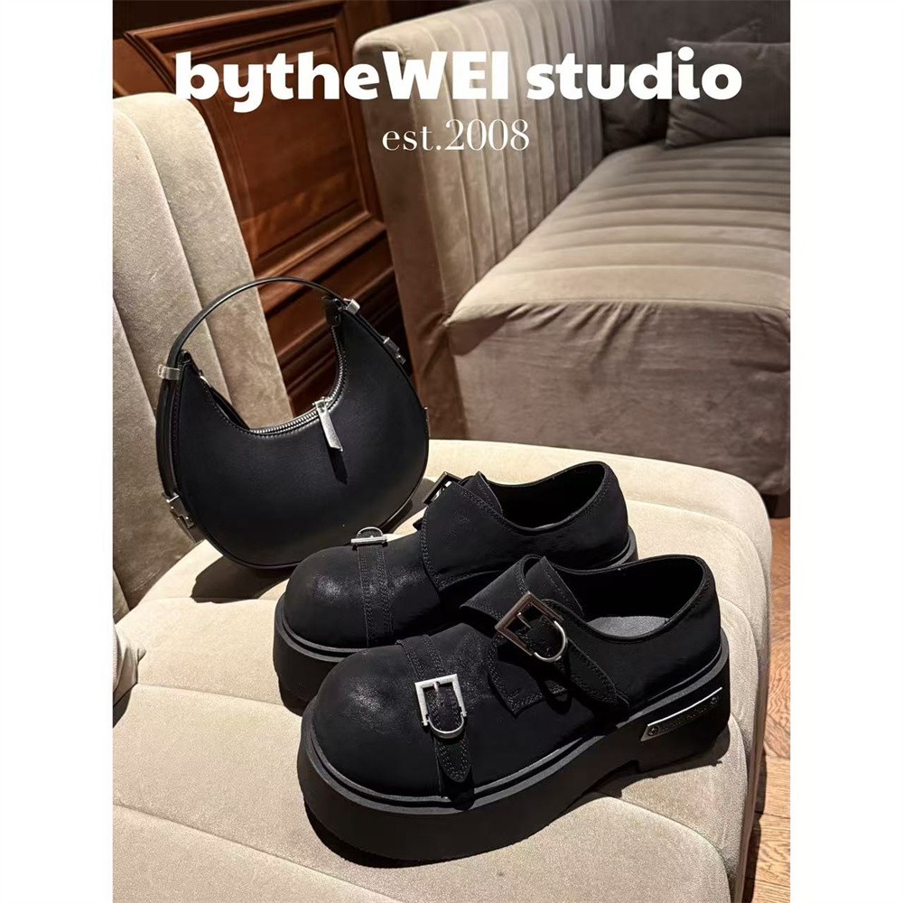 bytheWEI【许我耀眼】许妍同款款乐福鞋满天星亮晶晶小皮鞋松糕女鞋主图