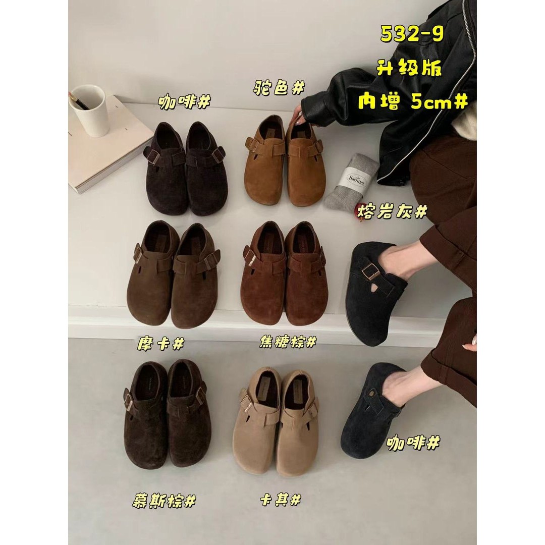 L-532-9#【真皮】韩系“加绒”随性慵懒舒适百搭休闲全包勃肯鞋女主图