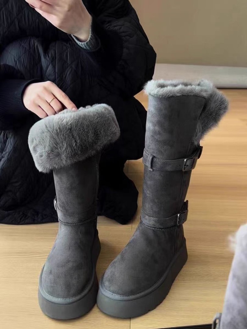 厚底灰色雪地靴女2025冬季新款长款加绒加厚保暖棉靴1377主图