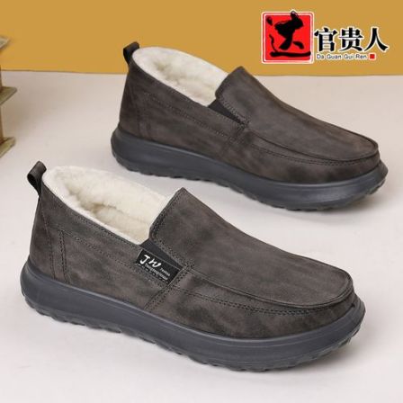 达官贵人冬季加绒加厚一脚蹬软底爸爸鞋羊皮毛一体雪地靴大码棉鞋