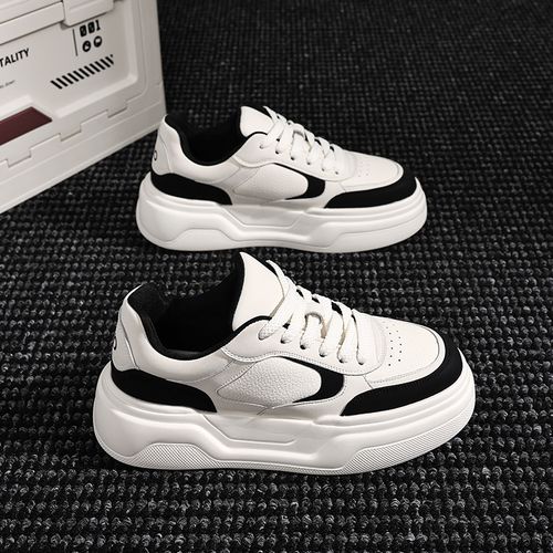 系带拼色休闲风2025新款圆头轻质小白鞋秋季休闲板鞋熊猫鞋增高鞋主图