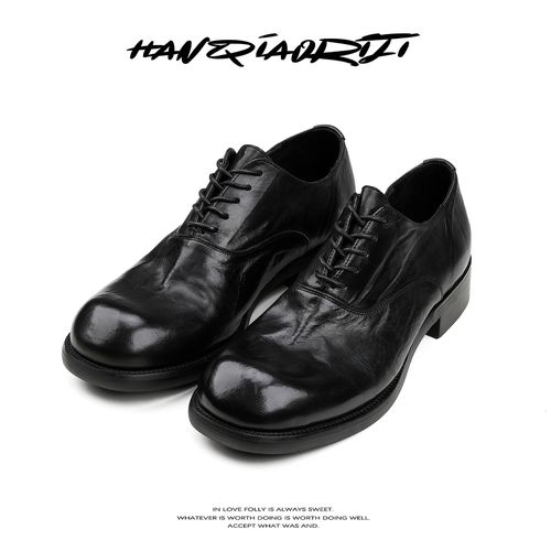 韩桥日记「黑血系列」“横切”进口水洗马皮男士时尚通勤小圆头德比鞋主图