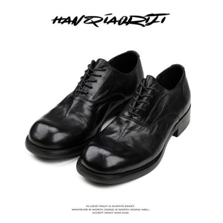 韩桥日记「黑血系列」“横切”进口水洗马皮男士时尚通勤小圆头德比鞋