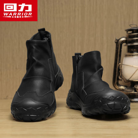 回力男鞋马丁靴冬季高帮防水黑色休闲皮鞋男士软底运动工作劳保鞋