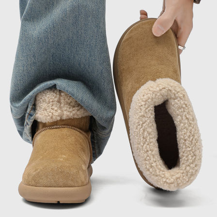 小土豆加绒大头丑萌雪地靴男女冬季棉鞋长筒防寒一脚蹬穆勒毛毛鞋