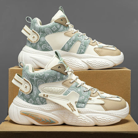 高帮男鞋2025新款秋季中帮厚底篮球运动鞋青少年跑步增高老爹潮鞋