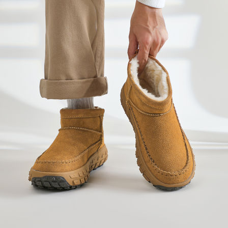 新款厚底轮胎底防滑雪地靴男冬季加绒加厚低帮短筒户外东北大棉鞋