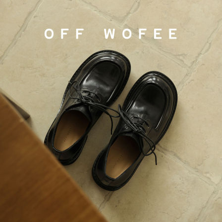 OFFWOFEE增高厚底鞋真皮鞋马皮cleanfit英伦复古方头鞋黑色德比鞋