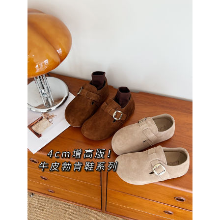 复古配色！牛反绒真皮厚底增高包跟勃肯鞋一脚蹬加绒毛毛半拖鞋女